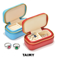 Boîtes à bijoux miniatures en gros avec fermeture éclair, logo personnalisé, style rétro européen, en cuir PU, portables, pour ranger bagues et boucles d'oreilles, emballages de bijoux