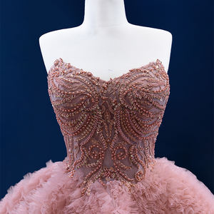 ชุดราตรียาวถึงพื้นสำหรับผู้หญิงสำหรับ RSM67512ศิลปะการปะติดประดับด้วยลูกปัดคริสตัลเลื่อมสีชมพูชุดคอรูปหัวใจ - Product Image 2