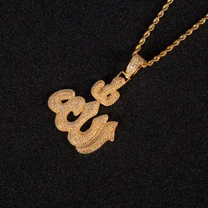 Hip hop kolye dışarı buzlu kübik zirkon yahudi sembolü kolye yeni tasarım 18k altın Allah erkek kolye ücretsiz halat zincir