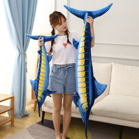 Figurine de poisson en peluche, adorable marlin bleu, poupée océanique, coussin long décoratif, jouet requin en peluche, rembourré en coton PP, 31-50cm, vente en gros