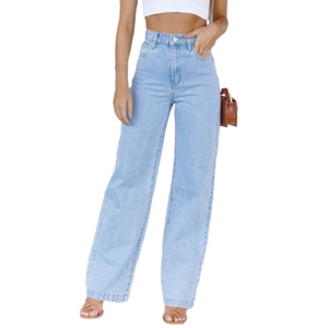 Jean décontracté pour femme, coupe large, délavé, extensible, tendance et populaire - Product Image 1