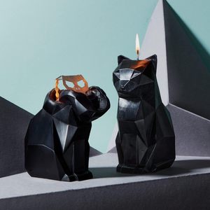 Candela a Forma di Gatto Pyropet <span class=keywords><strong>Kisa</strong></span>, Scheletro Nero, Durata 20-25 Ore, Scultura Geometrica Spaventosa e Carina, Decorazione Natalizia, Regalo per Amanti dei Gatti - Product Image 3