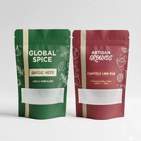 Sachet Doypack Mat Personnalisé Imprimé avec Fenêtre, Refermable, en Plastique, pour Emballage d'Épices, Poudres et Herbes