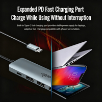 Adaptateur USB-C multiport en aluminium, 5-en-1 Type-C, vidéo, plusieurs ports USB, 100W PD Pass Through pour configuration de travail à distance