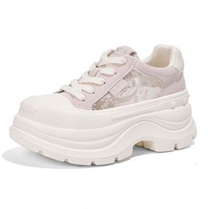 Chaussures de marche à lacets pour femmes, semelle souple et épaisse, plateforme confortable, rehaussantes, été 2026, maille respirante, blanches - Product Image 2