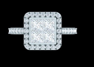 Simple Halo Pave Setting Vintage Compromiso Princesa Corte Lab Grown Diamond Gold Boda Aniversario Regalo Tu esposa Uso diario - Product Image 2