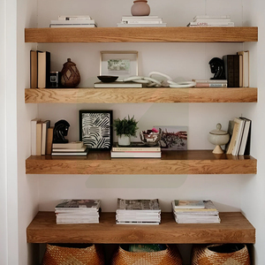 Custom Natural Solid Wood <b>Floating</b> Shelf Decorative Wooden Sturdy <b>Wall</b> Storage Organizer Pine or Rubber Rack - Product Image 2