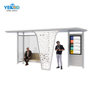 Abri de bus simple à structure métallique en acier robuste avec banc, éclairage LED, résistant aux intempéries pour les passagers