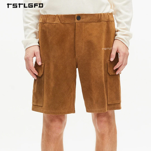 Shorts cargo pour homme en faux daim de qualité supérieure, fermeture à boutons, grandes poches, mélange de coton, longueur mi-longue, mode urbaine - Product Image 2