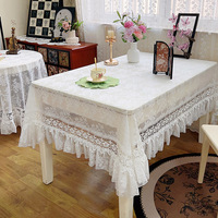 Nappe en dentelle florale blanche transparente, rectangulaire, avec bord festonné, pour décoration intérieure style Cottagecore