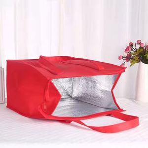 Soft Handle Lunch Bag Non Woven Custom Eco <b>Disposable</b> Takeaway Cooler Package Tote Bum Bags Wiht <b>Aluminum</b> <b>Foil</b> Insulated Thermal - Product Image 4