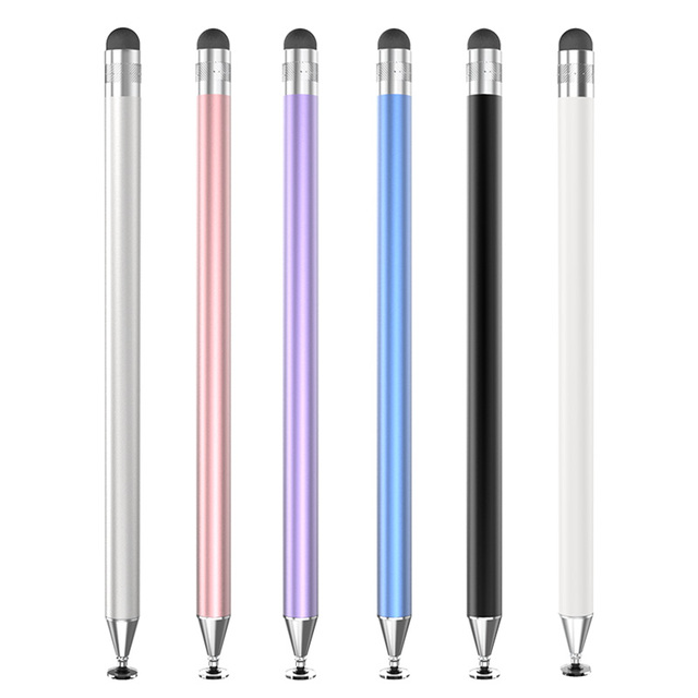 High Precision 2-in-1 Metal Passive Capacitive Disc Rubber Fabric Stylus Pens with Replaceable Nib for iPad iPhone Tablets