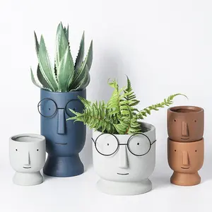 Ceramic vase clay bonsai succulent decorated flower pots flower pot ceramic face eyeglasses planters pots