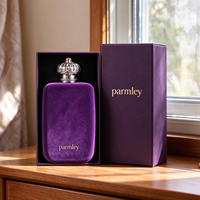 Nouveau style, flacon de parfum carré épais en verre transparent de 100 ml, personnalisé, coloré, avec revêtement en velours, impression sérigraphique et boîte avec couvercle.
