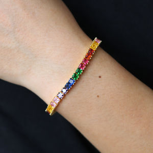 Piazza tennis cz del braccialetto per le donne degli uomini dei monili di modo variopinto con arcobaleno cubic zirconia - Product Image 6