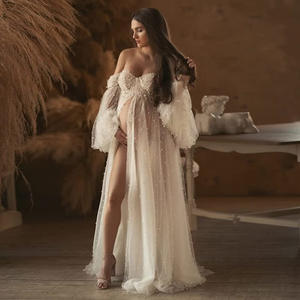 Vestido <span class=keywords><strong>de</strong></span> Maternidad <span class=keywords><strong>de</strong></span> Tul con Perlas <span class=keywords><strong>de</strong></span> Lujo para Sesión <span class=keywords><strong>de</strong></span> Fotos, Invitada <span class=keywords><strong>de</strong></span> <span class=keywords><strong>Boda</strong></span>, Frente Abierto, Mangas Desmontables, Vestidos para Mujeres <span class=keywords><strong>Embarazadas</strong></span> - Product Image 1