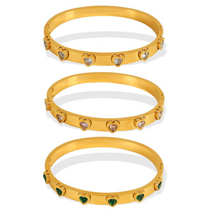 European Style Gold Tone Heart Shape Crystal Rhinestone <b>Bangle</b> <b>Bracelet</b> For Women Everyday Wear - Product Image 5