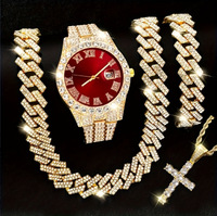 SL68 jam tangan pria, dengan rantai dan kalung gelang Conjunto De Relogio Masculino Conjunto De Pulseira Cruz E Colar Cubano