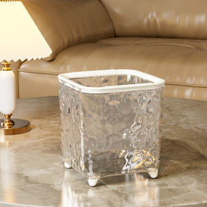 ถังขยะตั้งโต๊ะสำหรับหอพักนักเรียนสุดหรู พลาสติกทรงสี่เหลี่ยม ลายคลื่นน้ำ ฝาเปิดแบบกดยืดหยุ่น ใช้ในห้องนั่งเล่น ใส่ของจุกจิก ซาร่า - Product Image 5