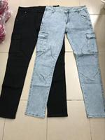 Jean cargo skinny empilé pour homme, effet usé, multi-poches, coupe slim, en denim, style streetwear, pantalon décontracté pour le quotidien