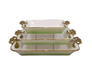 Plat de service personnalisé, assiettes marocaines, bord doré, assiettes en céramique blanches simples - Product Image 4