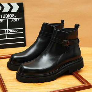 Botas de cuero Oxford de alta calidad para hombre - zapatos de cuero duraderos aptos para diversas ocasiones, con diseño de punta redonda - Product Image 3