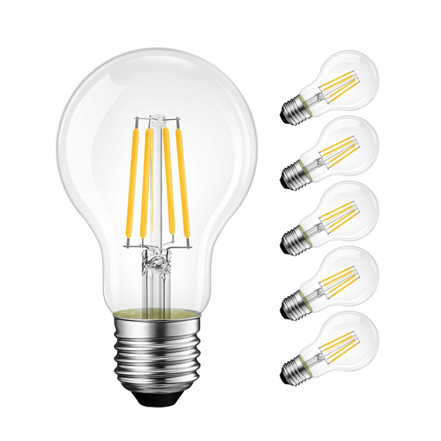 High Quality LED A60 4W 6W 8W  E26 E27 Dimmable PF>0.9 CE ETL LED Filament Lamp Bulb A19