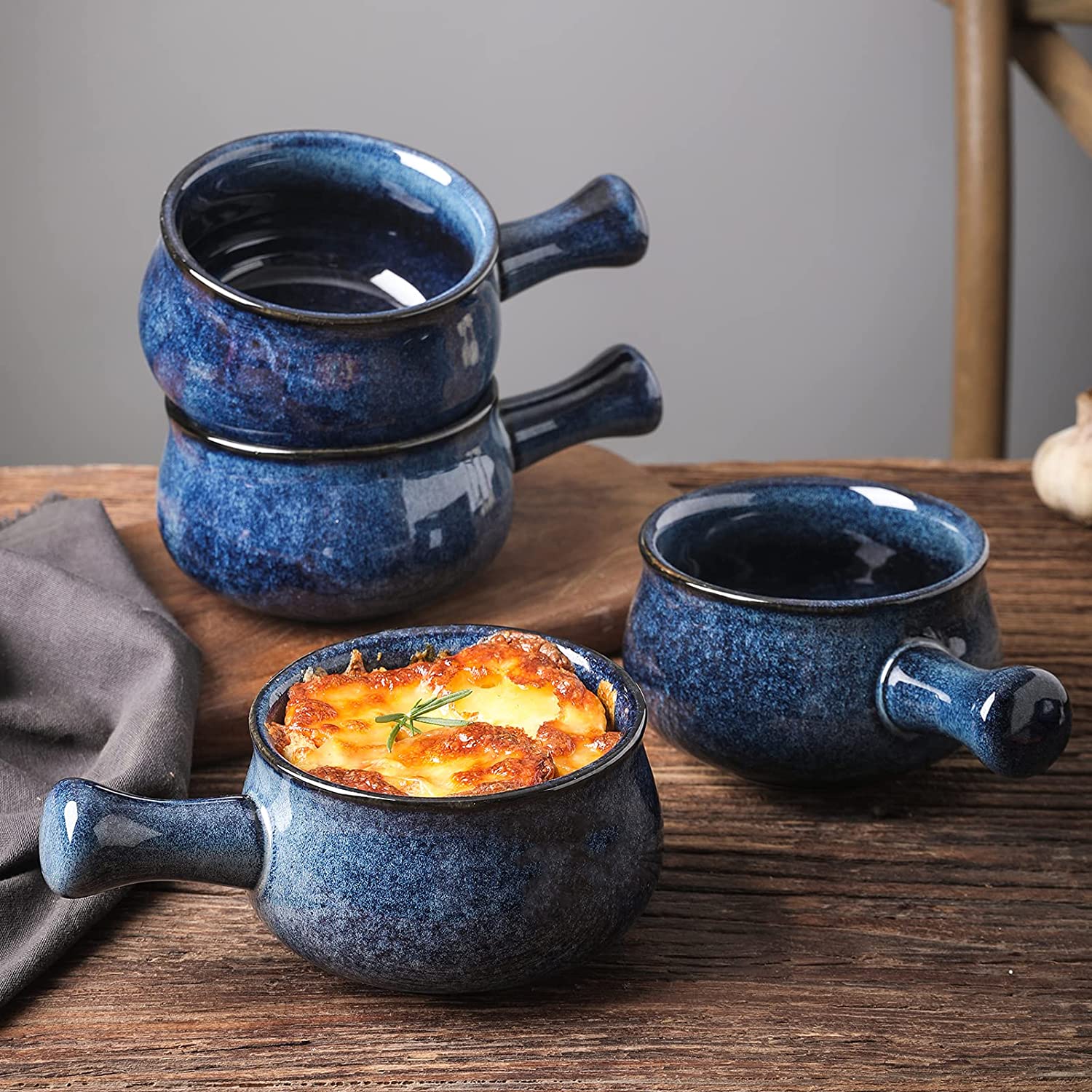 Set 4 Ciotole Zuppa Cipolle Francesi In Ceramica - Forno, Microonde