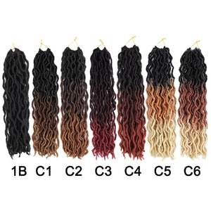 18 pulgadas rizado ondulado Gypsy Locs Ombre Crochet Hair Pre Looped Goddess Faux Locs pelo trenzado sintético para mujer africana - Product Image 6