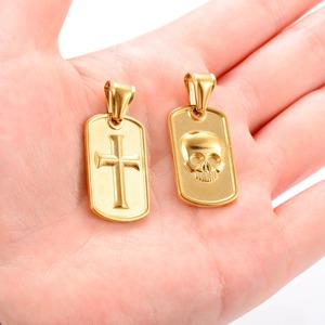 Collier pendentif rectangulaire en acier inoxydable pour femmes et hommes, couleur or, avec breloques croix et squelette, chaîne ras-du-cou, accessoire de bijouterie en métal - Product Image 4
