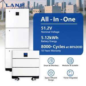Batterie de stockage d'énergie au lithium tout-en-un 8000 cycles 51,2 V 100 Ah 5,12 kWh pour usage domestique, empilable, avec système hybride - Product Image 1