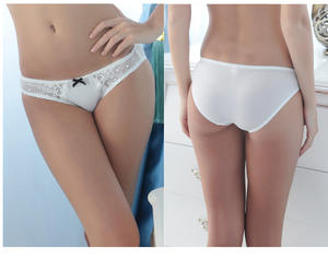 Culotte bikini sexy en dentelle et soie tricotée, broderie dentelle, taille basse - Product Image 3