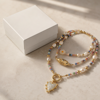 Collier SongYi Daisy Love Bohème en Acier Inoxydable avec Pendentif Coquillage et Perle d'Eau Douce Baroque, Chaîne à Perles Cœur Pêche