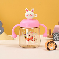 Bouteille d'eau en plastique pour enfants, motif dessin animé mignon, avec paille, pour l'école