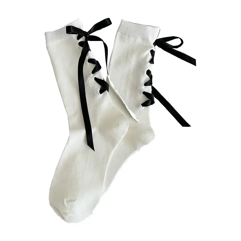 Yeni varış siyah ve beyaz topuklu yay askısı kız çorap Lolita özel tasarım çorap kadınlar