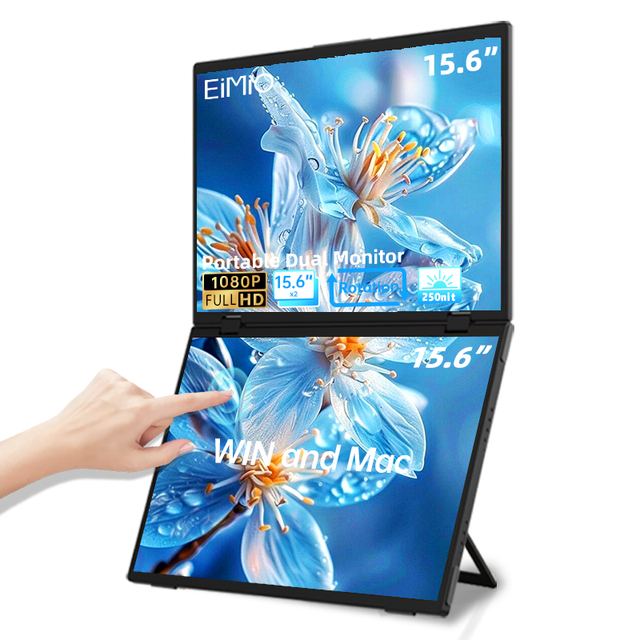 Eimio 15.6" IPS Widescreen Type-C Portable Monitor with Touch Screen 60Hz Refresh Rate Foldable Design for Laptop Use