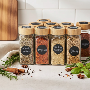 Bouteilles à épices en verre avec couvercles en bambou et couvercles doseurs, bocaux carrés hermétiques pour assaisonnements - Product Image 2