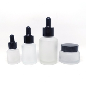Skin Care Cosmetic Packaging 1oz 30ml/60ml Clear Frosted Glass <b>Dropper</b> <b>Bottle</b> Plastic Slanted Shoulder for Serum Essential Oil - Product Image 2