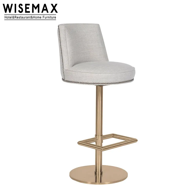 WISEMAX FURNITURE Moderner Luxus-Drehbar stuhl aus grauem Leinen gewebe und höhen verstellbarer Hotel barhocker mit Gaslift