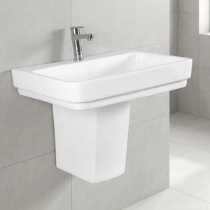 Lavabo semi-pied en céramique pour salle de bain, produit sanitaire à prix abordable, lavabo semi-encastré - Product Image 6