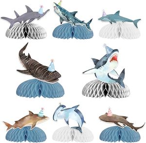 Décorations de <span class=keywords><strong>table</strong></span> d'<span class=keywords><strong>anniversaire</strong></span> sur le thème du requin, centres de <span class=keywords><strong>table</strong></span> en nid d'abeille requin, thème océ<span class=keywords><strong>an</strong></span> sous-marin, décorations de baby shower requin - Product Image 1