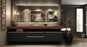 Meubles de toilette sur mesure, ensembles de meubles de salle de bain bleus, armoire avec miroir et lavabo - Product Image 5