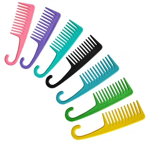 Pente de cabelo desembaraçador de dentes largos de plástico com logotipo personalizado em cores mistas