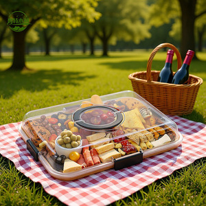 ถาดไม้ไผ่แบ่งช่องพร้อมฝาอะคริลิกสำหรับเสิร์ฟขนมหวาน ขนมอบ และซูชิ - Product Image 3