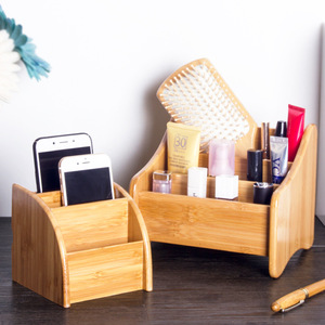 Bamboo Cosmetic Storage Organizer Desktop <b>Makeup</b> <b>Holder</b> With Compartments For Brushes And Beauty Products - Product Image 3