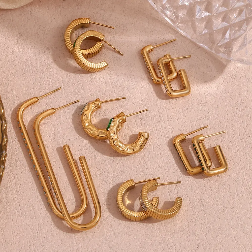 Conjunto de brincos de zircônia para meninas, joia banhada a ouro 18K, conjunto de brincos de aço inoxidável, 2024