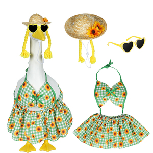 <strong>Spring</strong> Sunflower Porch Goose Outfit 23 Inch Cement Goose Clothes Dress and Hat Costume Set for Summer Lawn Garden Yard <strong>Decor</strong> - Product Image 1