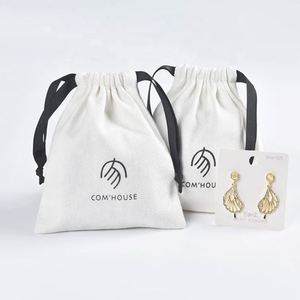 Custom Logo Printed Pink Cotton Gift Jewelry Pouch <b>Small</b> Cotton Drawstring Jewelry Packing Bag - Product Image 1