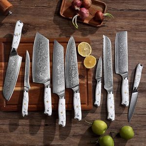 ناكيري ياباني احترافي ، 67 طبقة من الفولاذ الدمشقي ، غير القابل للصدأ مع مقبض بلاستيكي أبيض من الفيروز - Product Image 4