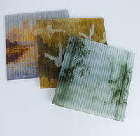Panneau en verre cannelé avec impression paysage chinois, polyvalent pour cloisons, meubles et décoration de portes